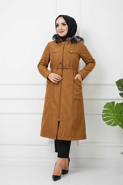Vibeys Collection Tan Furry And Waterproof Γυναικείο Χειμερινό Παλτό & Παλτό