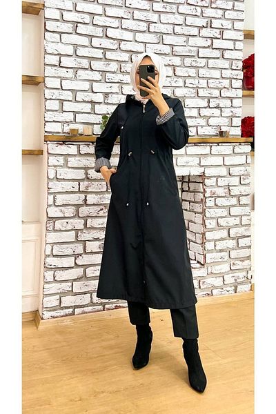 Marjinal City Striped Inside and Self Lined Waterproof Women's Trench Coat