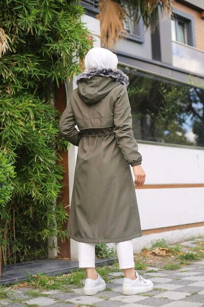 Vibeys Collection Khaki Fur Lined and Waterproof Large Size Oversize Women's Winter Coat & Coat