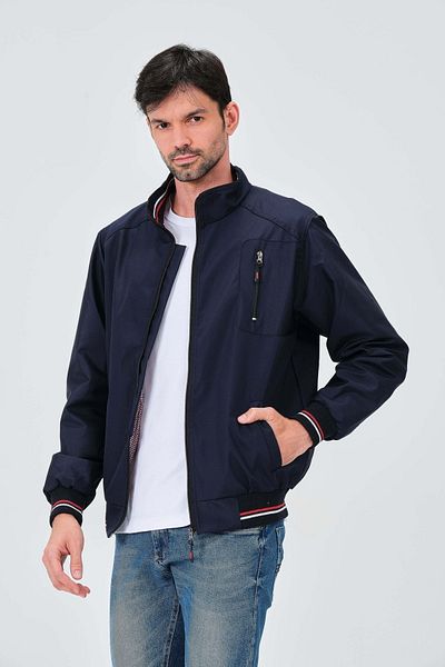 Vibeys Collection Μπλε ναυτικό πουκάμισο με επένδυση από νερό και αντιανεμικό εποχιακό ανδρικό παλτό