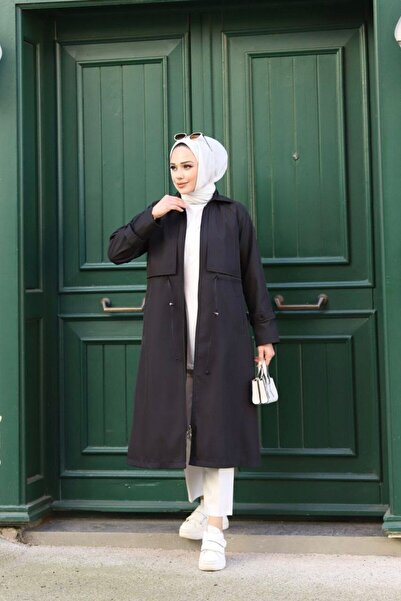 Vibeys Collection Μαύρο αδιάβροχο γυναικείο παλτό με φερμουάρ και επένδυση