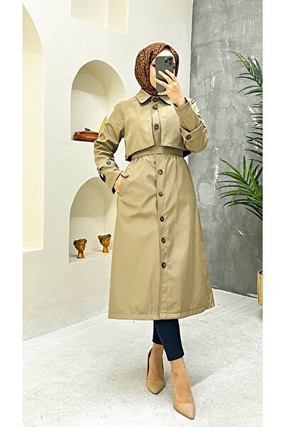 Vibeys Collection Lined and Button Detailed Women's Trench Coat