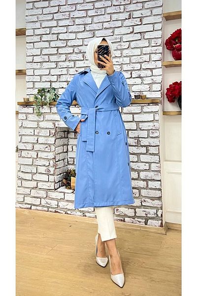 Vibeys Collection Women's Trench Coat with Shirt Collar and Sleeve Epaulettes