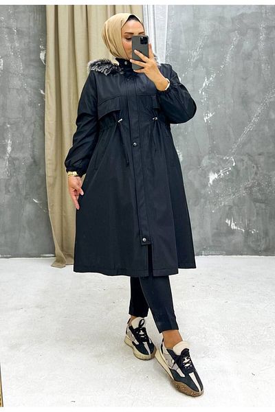 Vibeys Collection Μαύρο Γούνινο Εσωτερικό και Αδιάβροχο Γυναικείο Χειμερινό Παλτό & Παλτό