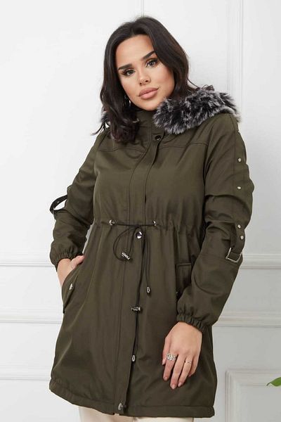 Vibeys Collection Palton și haină de iarnă căptușite cu blană kaki și impermeabile