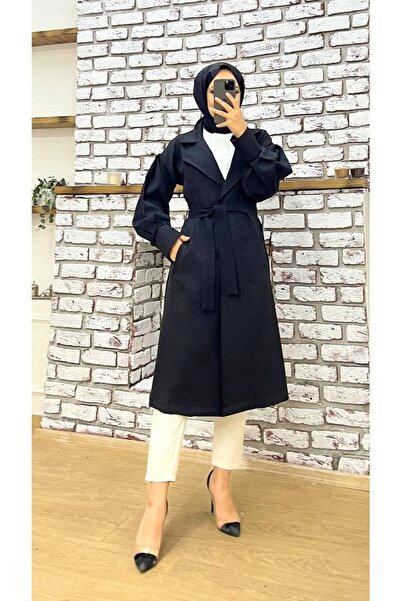 Vibeys Collection Trench din țesătură cu guler tip cămașă, cu talie legată și...