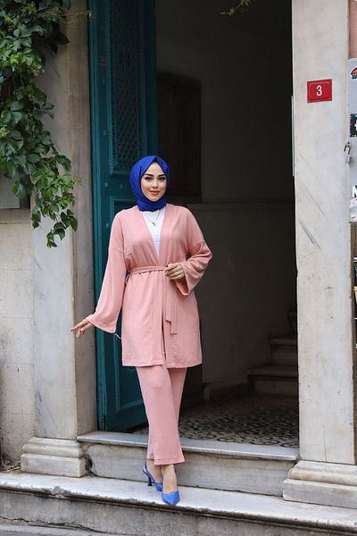 Vibeys Collection Belted Kimono Double Set
