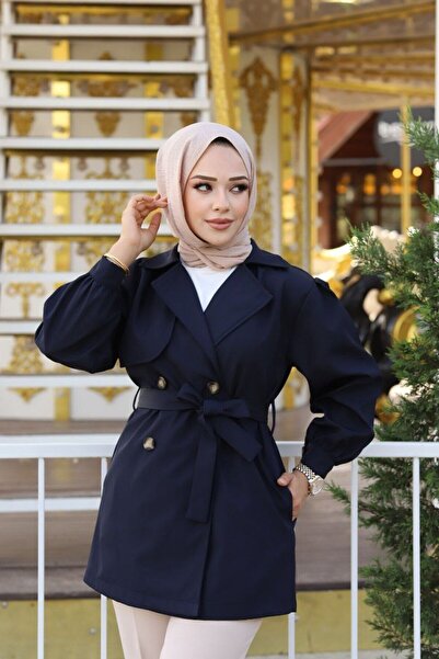 Vibeys Collection Belden Bağlamalı Kruvaze Yaka Su Geçirmez Kadın Trençkot