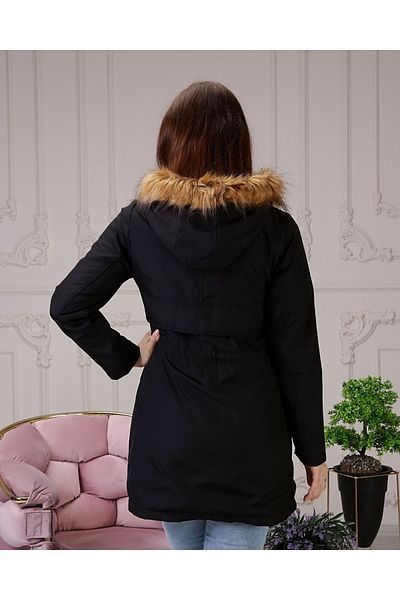 Vibeys Collection Palton și haină de iarnă pentru femei, căptușite cu blană neagră și impermeabile