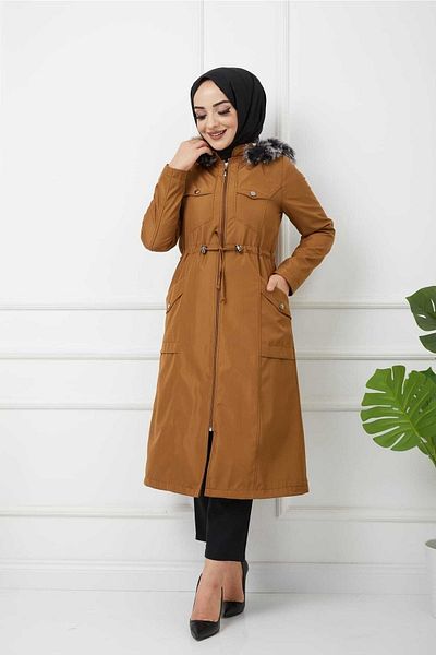 Vibeys Collection Tan Furry And Waterproof Γυναικείο Χειμερινό Παλτό & Παλτό