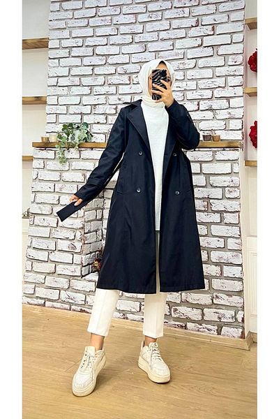 Vibeys Collection Women's Trench Coat with Shirt Collar and Sleeve Epaulettes