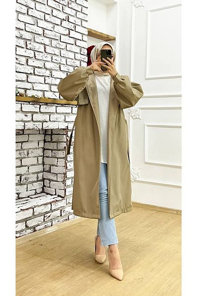 Marjinal City Long Flowing and Side Buttoned Balloon Sleeve Women's Trench Coat