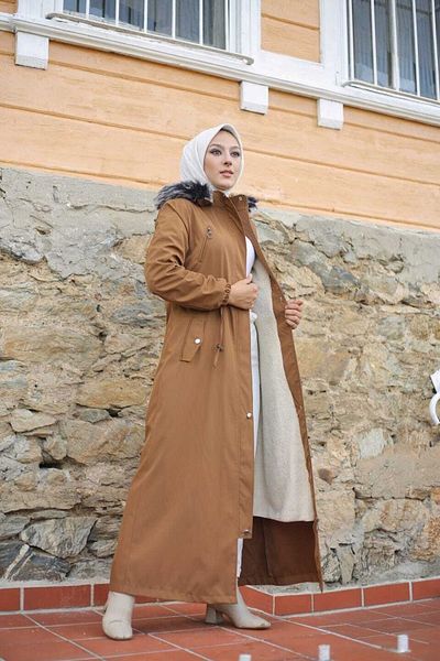 Vibeys Collection Tan Furry And Waterproof Ολόσωμο Γυναικείο Χειμερινό Παλτό & Παλτό