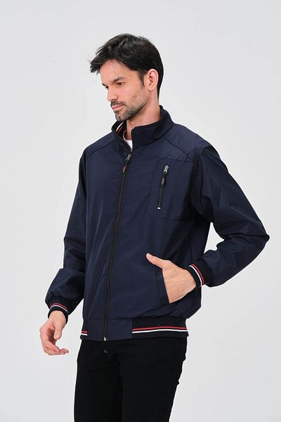 Vibeys Moda Ανδρικό παλτό με επένδυση και αδιάβροχο πουκάμισο Navy Blue Seasonal Plus Size