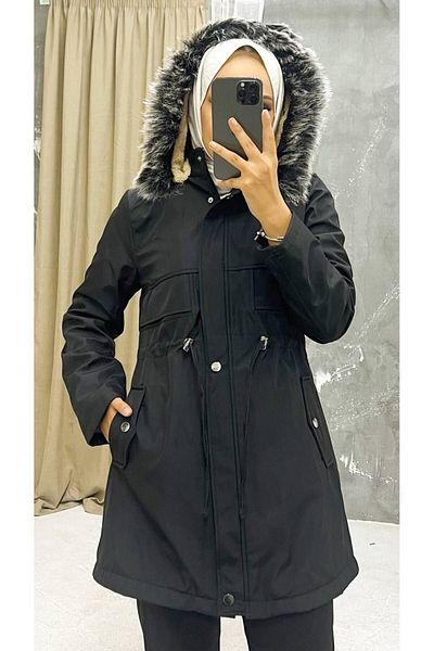 Vibeys Collection Black Fur Lined and Waterproof Women's Winter Coat & Coat