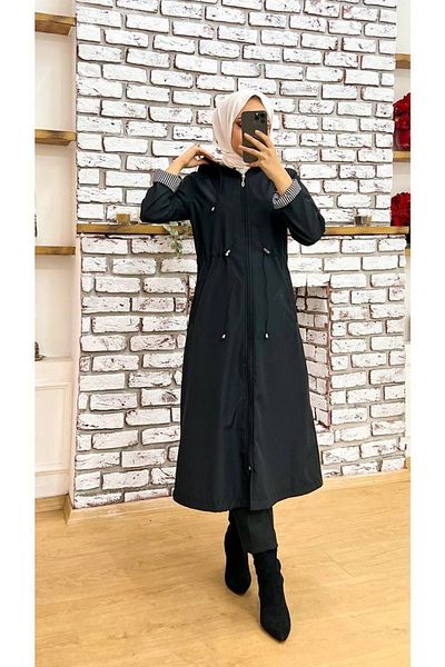 Vibeys Collection Striped Inside and Self Lined Waterproof Women's Trench Coat
