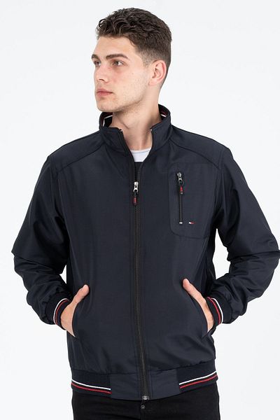 Vibeys Collection Μπλε ναυτικό πουκάμισο με επένδυση από νερό και αντιανεμικό εποχιακό ανδρικό παλτό