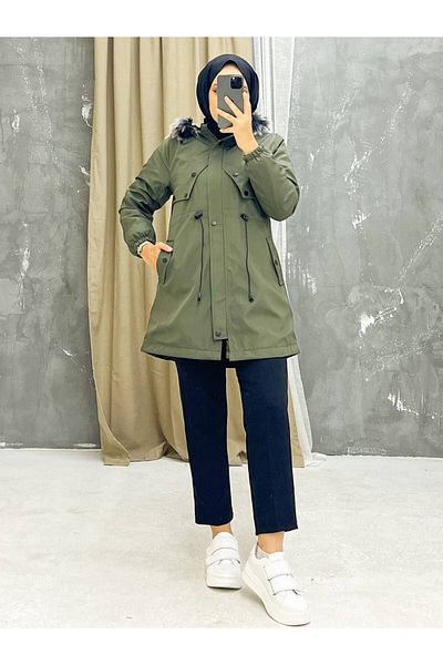Marjinal City Khaki Fur Lined and Waterproof Women's Winter Coat & Coat