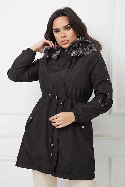 Vibeys Collection Blană Neagră În Interior și Mantocă De Iarnă De Damă Impermeabilă