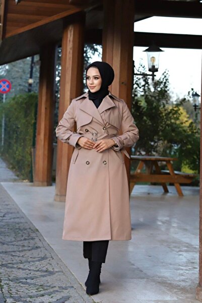 Vibeys Moda Αδιάβροχη γυναικεία καμπαρντίνα με διπλό γιακά με επένδυση