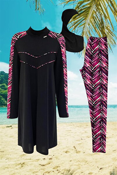 Moodbasic Colorful Patterned Hijab Swimsuit