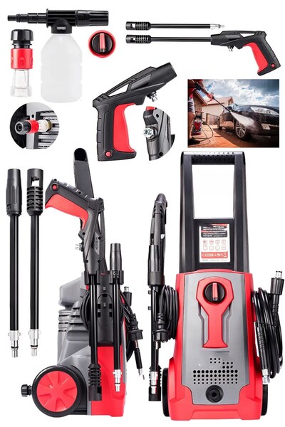 DEKO TURKEY Yüksek Basınçlı 150Bar 3000W Çok Fonksiyonlu Bahçe ve Oto Yıkama Makinesi  5Mt Hortum Köpük Tabanca