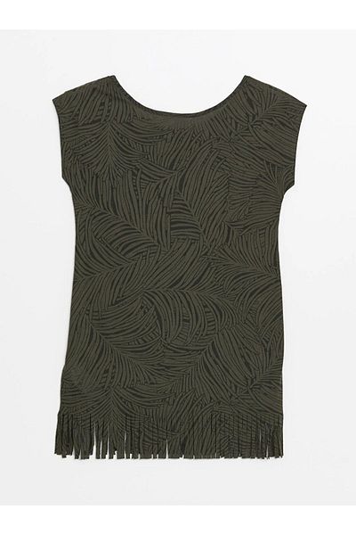 LC Waikiki LCW DREAM Bedrucktes Strandkleid mit Rundhalsausschnitt und kurzen Ärmeln für Damen