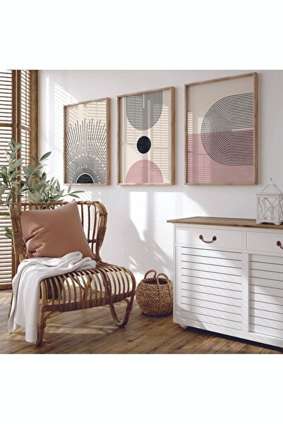 woodhomeworks Minimalist Ahşap 3'lü Çerçeveli Soyut Dekoratif Tablo qmrc
