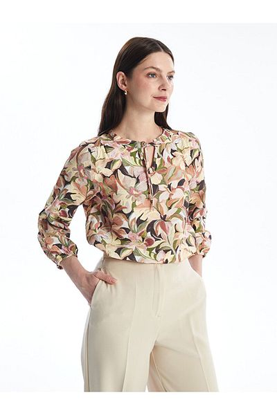 LC Waikiki LCWAIKIKI Classic Tied Collar Floral Long Sleeve Oversize Women's Blouse