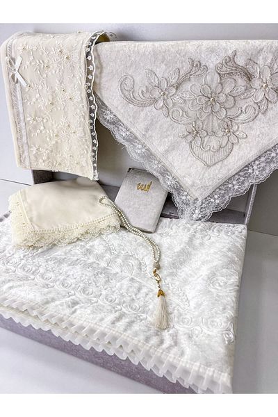 AYHANHOME 6 Piece Velvet Prayer Mat Set with Dowry Bundle Box Bride and Groom Set