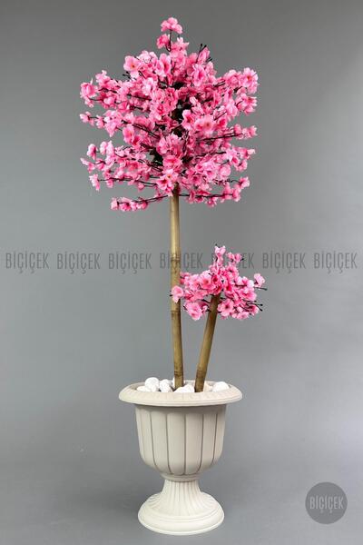 BİÇİÇEK Yapay Ağaç Doğal Bambu Gövdeli Japon Ağacı Pembe Bahar Dalı Ağacı 125cm