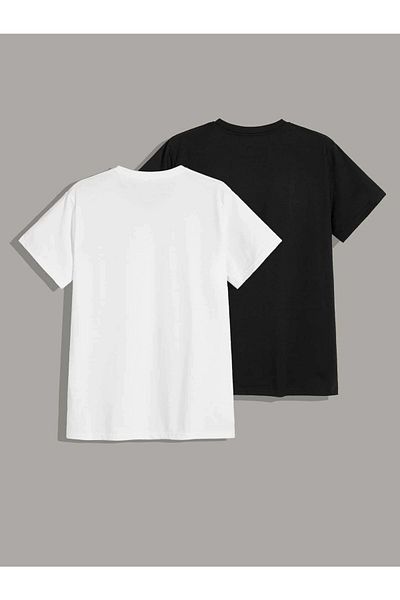 Mad&Calf Μπλουζάκι Unisex Μαύρο-Λευκό 2 Πακέτο Oversize Crew Neck