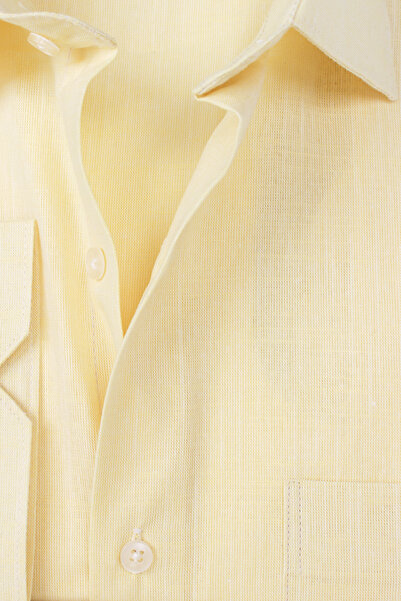 Varetta Erkek Sarı Uzun Kollu Keten Efektli Cepli Pamuklu Gömlek