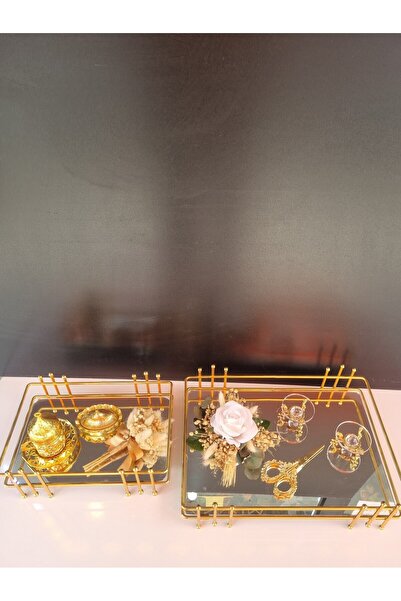 Destina Tasarım Dekoratif Çubuklu Model Nişan Tepsisi ve Damat Kahve Tepsi Se...