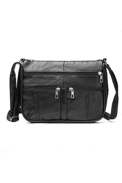 Erzeno Genuine Leather Black Cross Shoulder Bag