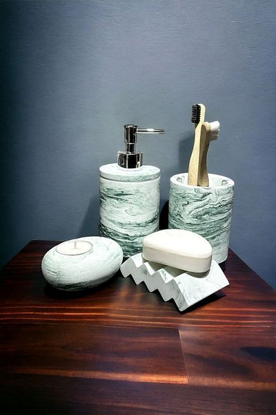 Trust Stone Σετ μπάνιου από σκυρόδεμα σε πράσινο χρώμα Marble Series, Dis Brush Holder