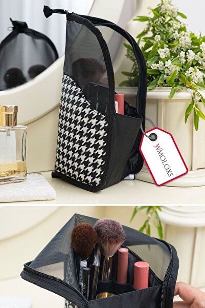 Wmoloxs Large Size Cosmetic Makeup Bag Organizer Multi-Purpose Organizer Transparent Bag Houndstooth Pattern