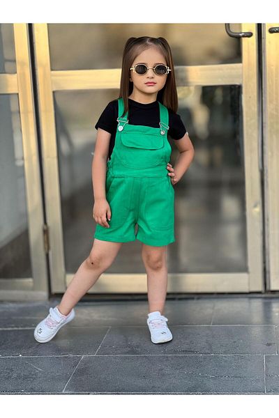 Bombicix Girl's Linen Salopet Shorts Set