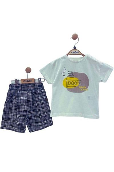 Çikoby Cotton T-shirt and Checked Shorts Set for Baby Boy