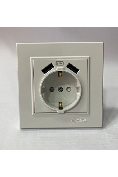 MAKEL Karea 2 Li Usb Şarjlı 2,1 A Topraklı Priz Beyaz