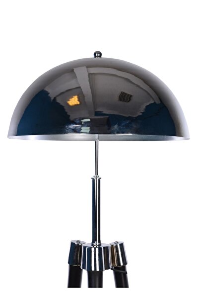 Genel Markalar Ahşap Sabit Üç Ayaklı, Mantar Metal Başlık , Yerden Köşe Aydınlatma Sülpa Krom Kaplama