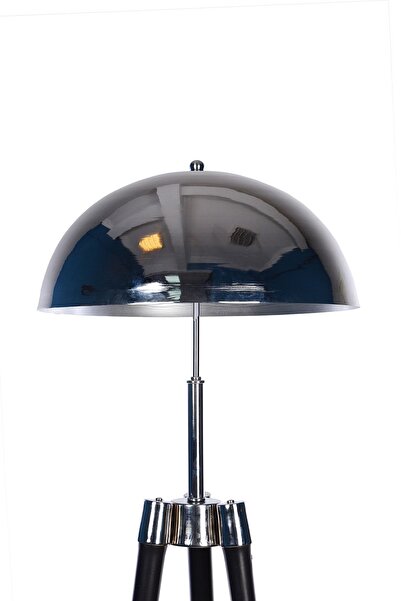 Genel Markalar Ahşap Sabit Üç Ayaklı, Mantar Metal Başlık , Yerden Köşe Aydınlatma Sülpa Krom Kaplama