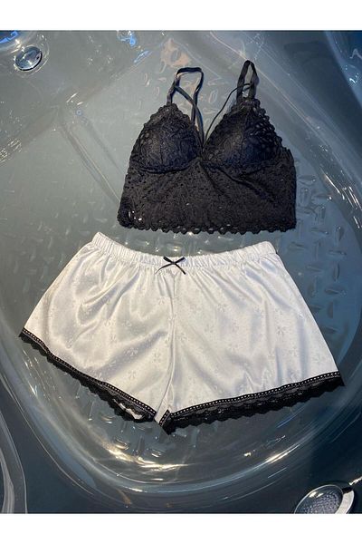 SMG DESİGN Black Rope Detailed Bra Shorts Set