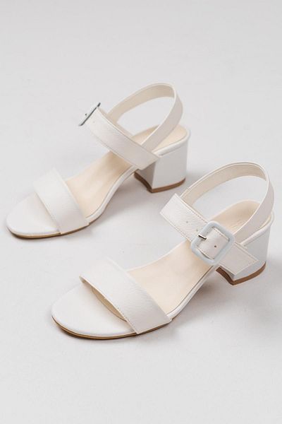 Esal Store Women's Daily Buckle Detailed Heeled Shoes Sandals White
