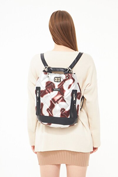 Morpelikan Γκρι γυναικείο σακίδιο πλάτης με καπιτονέ κέντημα - Σχέδιο με κορδόνι