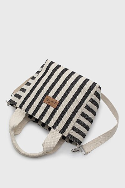 LUNABLU Women's Striped Mini Linen Tote Bag