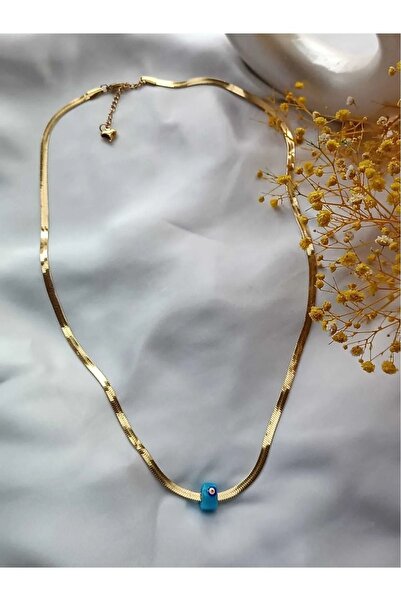 Sepetten Eve Nazar Boncuklu Uzun Italyan Zincir Çelik Kolye öğretmenler günü hediyesi