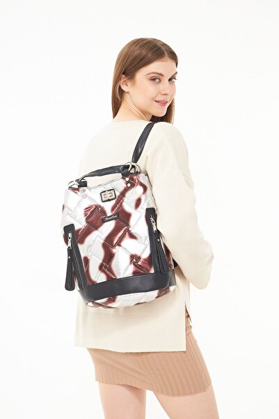 Morpelikan Γκρι γυναικείο σακίδιο πλάτης με καπιτονέ κέντημα - Σχέδιο με κορδόνι