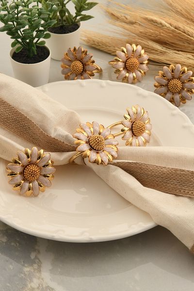 TR Turan Collection PAPATYA Gold Luxury Δαχτυλίδι Χαρτοπετσέτας 6 τεμαχίων - Δαχτυλίδι Κρέμα Λουλούδι