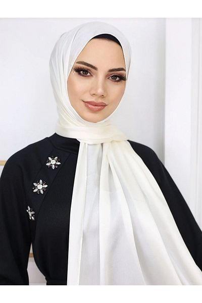 Trablus Janjan Shiny Satin Textured Hijab Evening Dress Chiffon Shawl